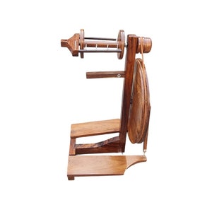 Handcrafted Wooden Spinning Wheel with 3 Bobbins - Fiber Art Tool Traditional Spinning Wheel for Yarn Making Artisan Crafted Spinning Wheel