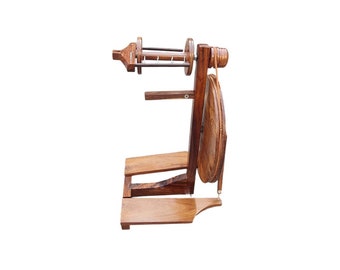 Rueda giratoria de madera hecha a mano con 3 bobinas - Herramienta de arte de fibra Rueda giratoria tradicional para hacer hilo Rueda giratoria artesanal