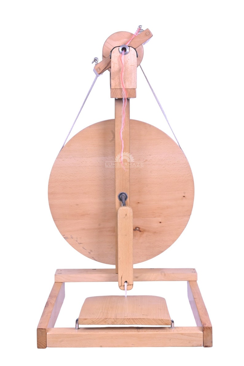 Handcrafted Wooden Spinning Wheel with 3 Bobbins 16'' Wheel Fiber Art Tool Traditional Spinning Yarn Making Artisan Crafted Wheel image 4