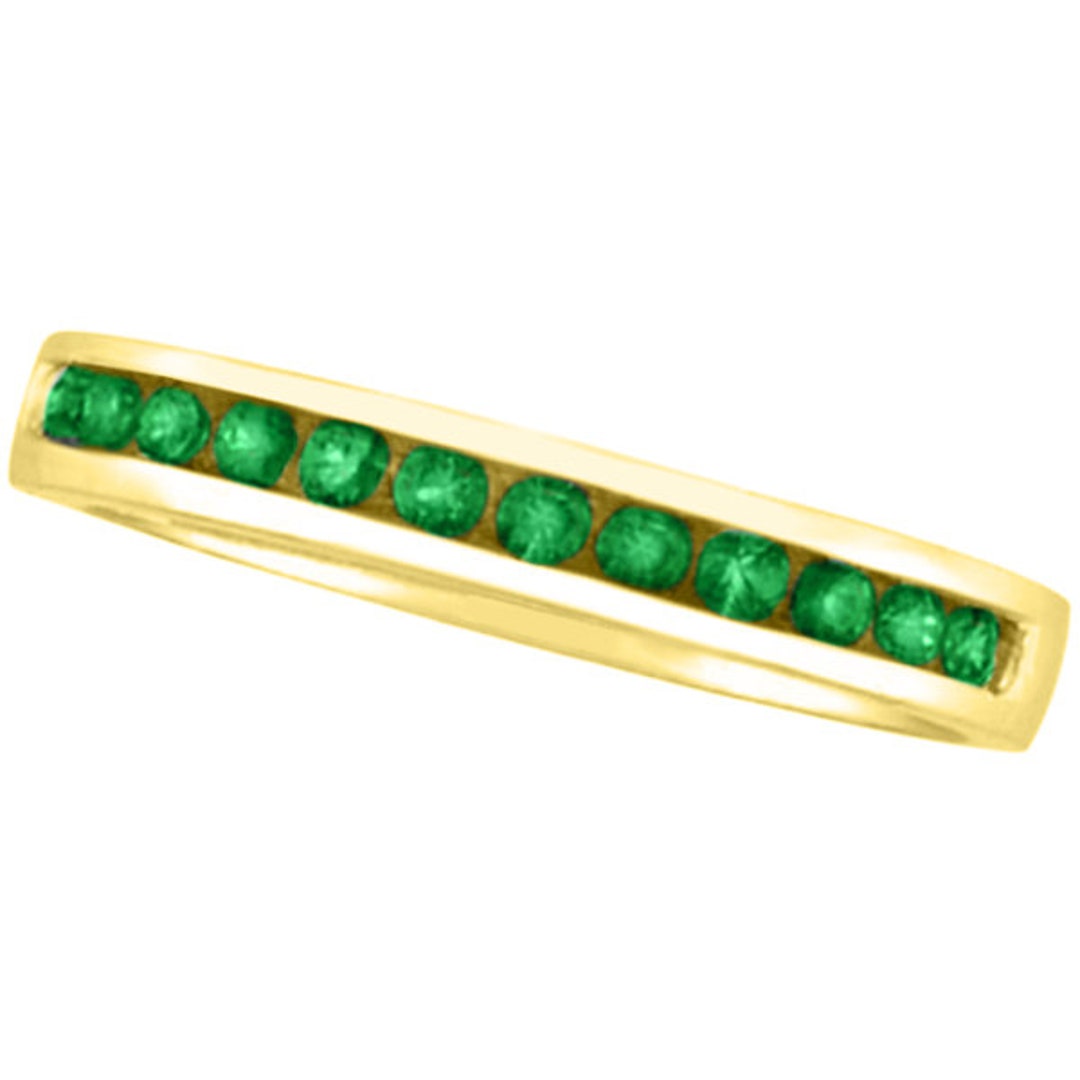 Channelset Emerald Band Stackable Ring 14k Yellow Gold Etsy