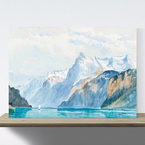 Vintage Art &quot;Bay of Uri Landscape&quot; Painting PRINTABLE | Soft Home Decor | Digital Download dg Petal Prints