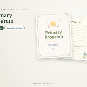 LDS Primary Program Template | Sunshine Primary Sacrament Meeting Program | Editable Canva | Printable Children's Song List