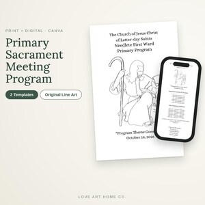 LDS Primary Program Template | Primary Sacrament Meeting Presentation | Print + Phone | Jesus with a Child Line Art | Editable Canva