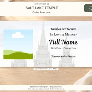 Salt Lake Temple LDS Casket Cap Panel Insert, Editable Canva Template, Digital Download