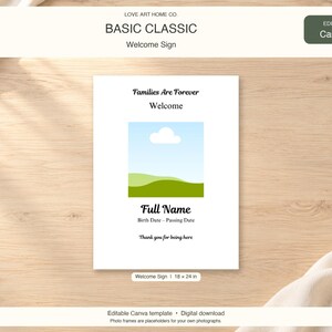 Basic Classic LDS Funeral Welcome Sign, Editable Canva Template, Digital Download