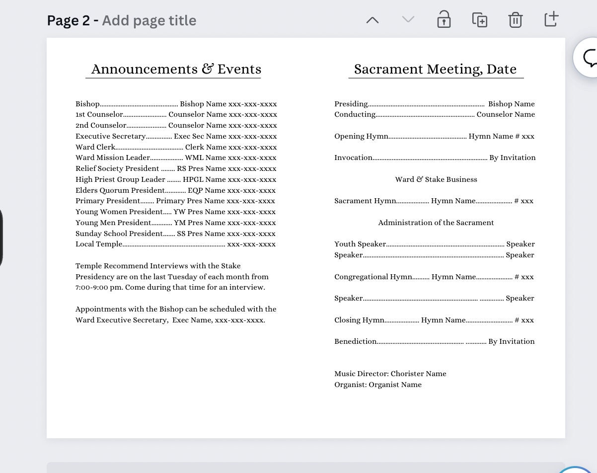 Unique Sacrament Meeting Template Customizable and Editable in Canva ...