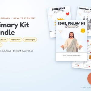 2027 Primary Kit Bundle | LDS Primary New Testament | Bulletin Board, Assignment Reminders, Class Signs, Planner | Editable Canva