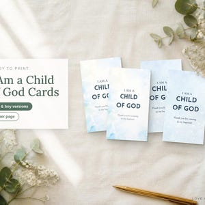 Taufgeschenkanhänger „Ich bin ein Kind Gottes“ | Mädchen und Junge | Druckbare Geschenktütenkarten | Taufgeschenkanhänger der Kirche Jesu Christi der Heiligen der Letzten Tage | Aquarell