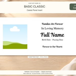 Basic Classic LDS Casket Cap Panel Insert, Editable Canva Template, Digital Download