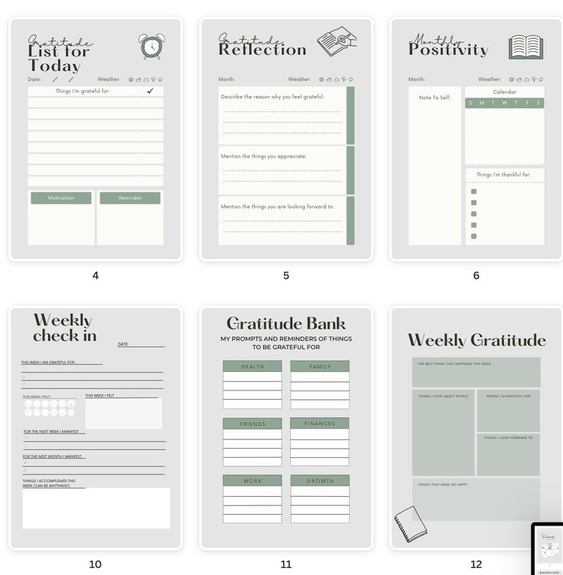 Editable Gratitude Journal Canva Template - 15 Pages - Light Gray With ...