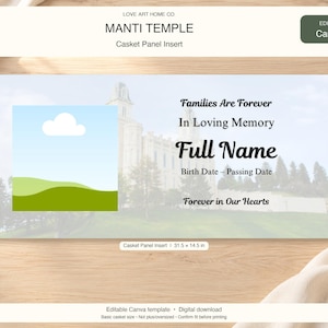 Manti Temple LDS Casket Cap Panel Insert, Editable Canva Template, Digital Download