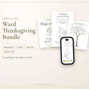 LDS Ward Thanksgiving Bundle | Sacrament Program, Dinner Flyer, Invitations + Gratitude Tree Printable | Editable Canva | Hand-drawn