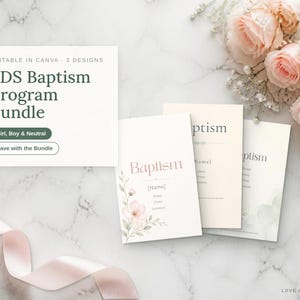 LDS Baptism Program Bundle | 3 Editable Canva Baptism Programs | Girl, Boy & Neutral | 5.5 x 8.5 Printable Templates