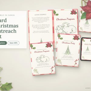 Ward Christmas Outreach Set | Editable LDS Christmas Party and Program Invitations, Bifold Program, Pass Along Cards | Canva