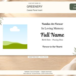 Greenery LDS Casket Cap Panel Insert, Editable Canva Template, Digital Download