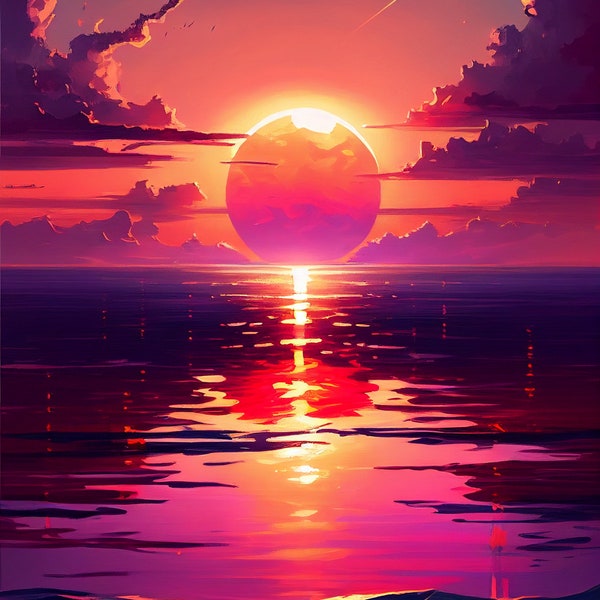 Pink Sunset Painting Etsy