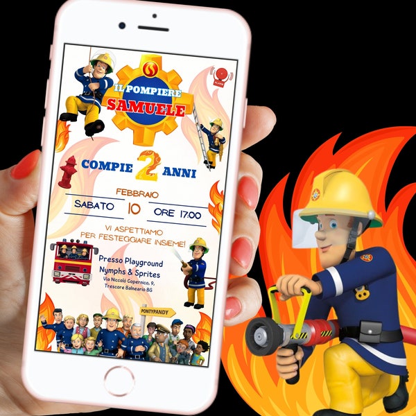 Invitación digital de cumpleaños de bomberos de Sam el bombero / Personalizable / Invitación electrónica / Invitación de WhatsApp / Listo en 24 horas