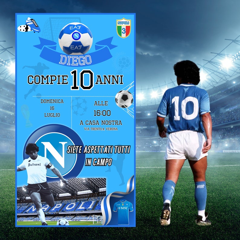 Invito Digitale Napoli Calcio /Digital Invitation Birthday Party, WhatsApp Invitation Party customizable Variante 1