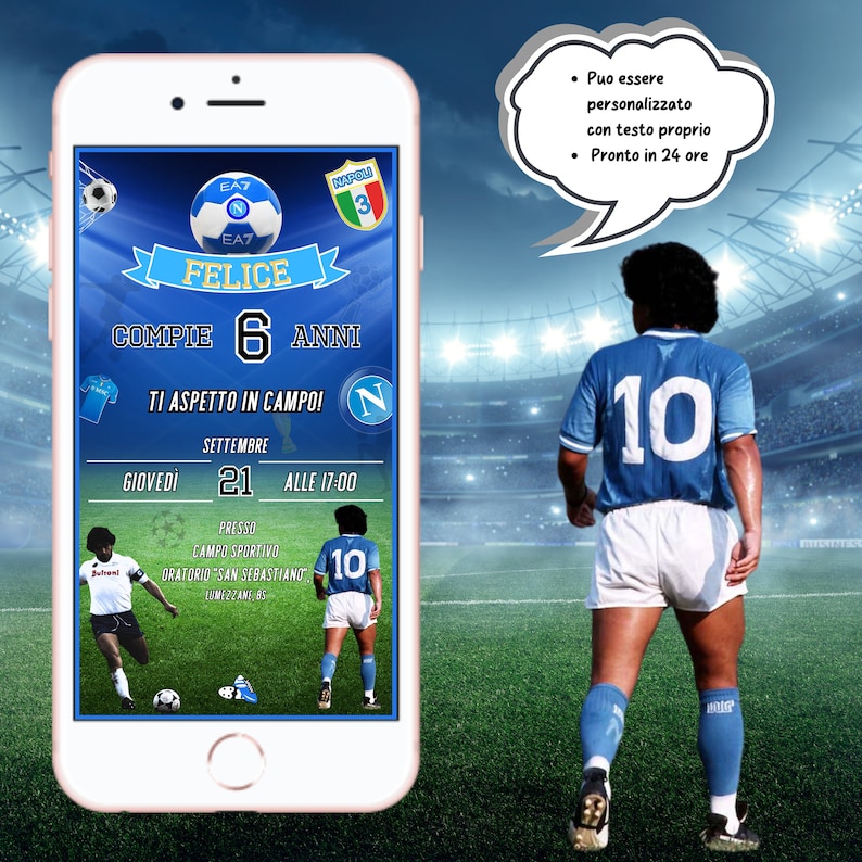 Invito Digitale Napoli Calcio /Digital Invitation Birthday Party, WhatsApp Invitation Party customizable immagine 1