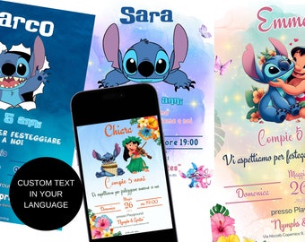 Stitch Invito Digitale Compleanno Bambina - Bambino - Invito Personalizzabile WhatsApp - Invito pronto entro 24 ore