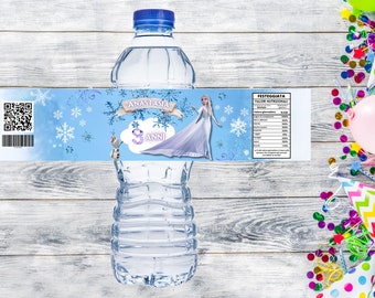 Frozen Elsa Etichetta per acqua (piccola 0,5 l) per Compleanno Personalizzabile