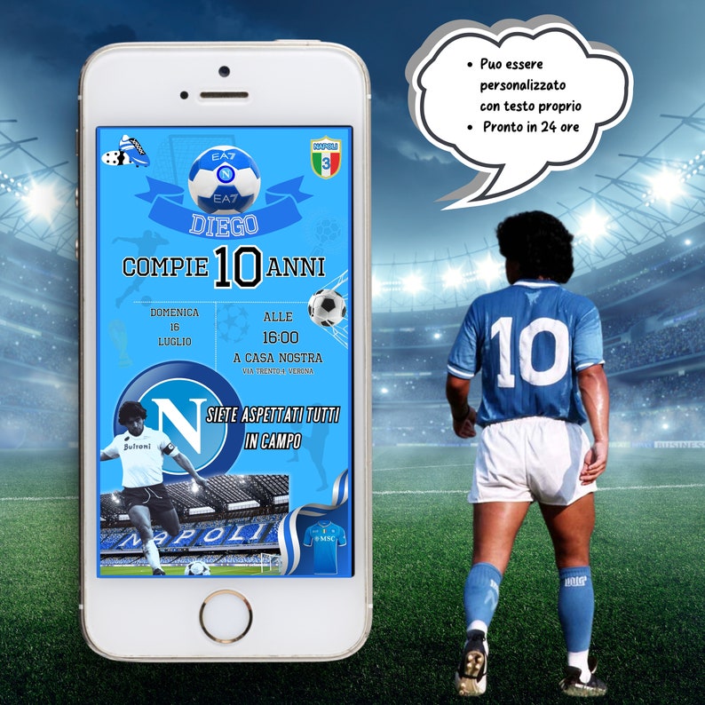 Invito Digitale Napoli Calcio /Digital Invitation Birthday Party, WhatsApp Invitation Party customizable immagine 2