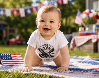 Body para bebé con diseño de águila y la bandera patriótica estadounidense, con la inscripción "Bornado en EE. UU."