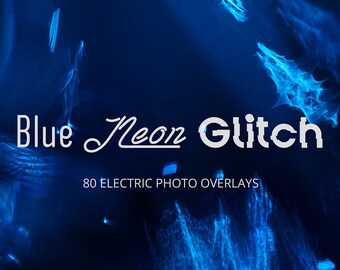 Bundle di sovrapposizioni Photoshop Glitch blu neon/80 sovrapposizioni
