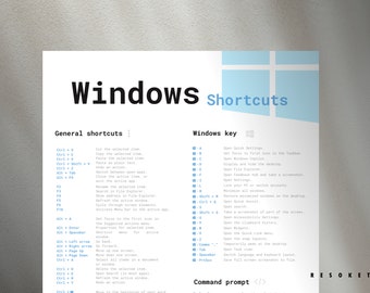 Aide-mémoire pour les raccourcis Windows imprimable | Référence des raccourcis clavier Windows | Thème blanc Télécharger le PDF | Guide des raccourcis PC