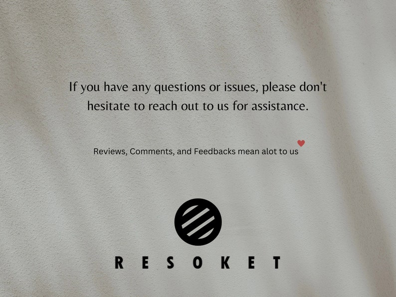 Peut inclure: Fond beige clair avec le texte : &laquo; Si vous avez des questions ou des probl&egrave;mes, n'h&eacute;sitez pas &agrave; nous contacter pour obtenir de l'aide. &raquo; En dessous, on peut lire : &laquo; Les avis, commentaires et retours nous tiennent &agrave; c&oelig;ur. &raquo; Le logo RESOKET est &eacute;galement visible.