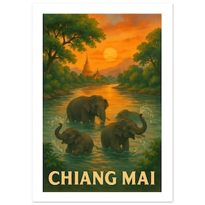 Chiang Mai, Thailand Elephant poster print | Travel print | Collectable Art print |