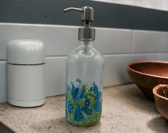 Blue Floral Soap Dispenser