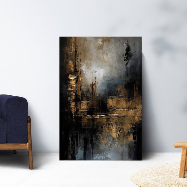 Gold, Black,Grey and Beige Abstract Wall Art,  Brush Stroke Art, Contemporary, Bedroom Wall Art,Living Room,Office, Gold Digital Download,