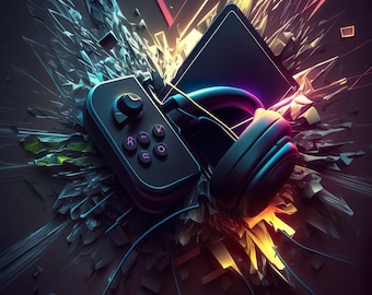 Impresión abstracta de neón de jugador / Sala de juegos / Imagen de juegos / Switch / Decoración de jugador / Arte de pared / Arte de videojuegos / Descarga instantánea