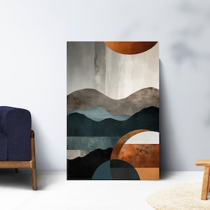 Geometric Abstract Wall Art, Teal, Orange, Gold, Grey, Brush Stroke Art, Contemporary, Bedroom Wall Art,Living Room,Office,Digital Download,