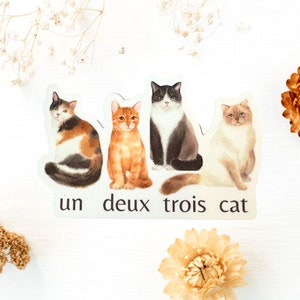 Un Deux Trois Cat Vinyl Sticker, Funny Cat Lover Gift, Weather Resistant Sticker, Sticker for Water Bottle, Sticker for Laptop