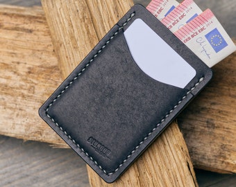 Cartera de cuero personalizada con bolsillo frontal, tarjetero delgado hecho a mano