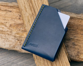Cartera minimalista de piel para tarjetas, tarjetero delgado, cartera para bolsillo delantero, cartera de piel de grano completo hecha a mano, piel italiana.