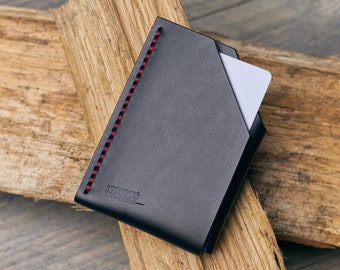 Cartera minimalista de piel para tarjetas, tarjetero delgado, cartera para bolsillo delantero, cartera de piel de grano completo hecha a mano, piel italiana.