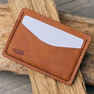 Portafoglio in pelle conciata al vegetale, portafoglio in pelle sottile fatto a mano, portafoglio minimalista, portafoglio in pelle da uomo, portafoglio per carte in pelle, regalo in pelle