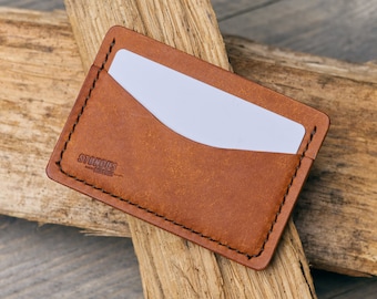 Cartera de cuero curtido vegetal, cartera de cuero delgada hecha a mano, cartera minimalista, cartera de cuero para hombre, cartera de tarjeta de cuero, regalo de cuero