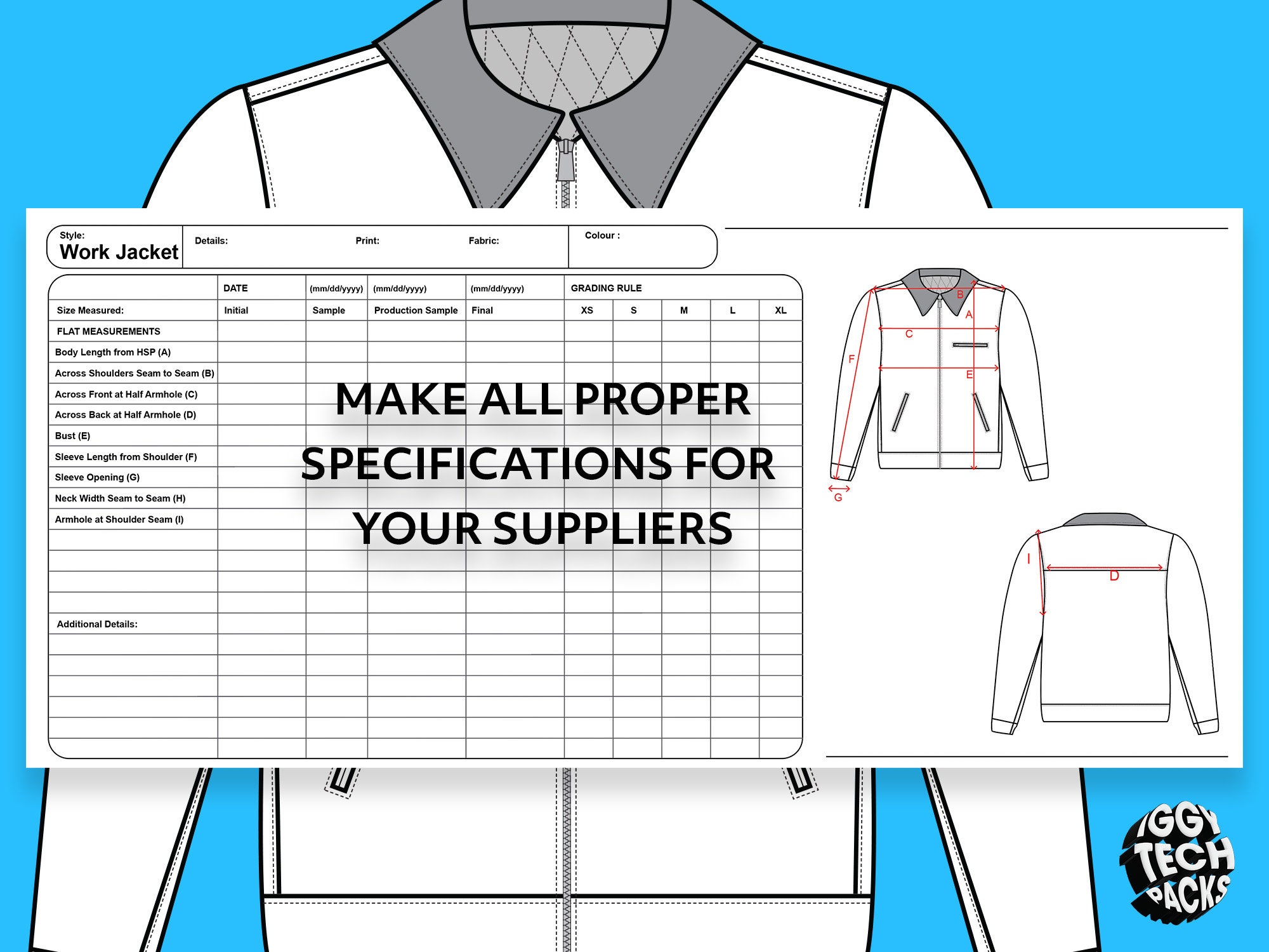 Work Jacket Tech Pack | Detroit Carhartt Style Template | Fashion