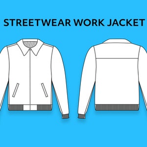 May include: A white work jacket with a zipper closure and two pockets. The jacket has a ribbed waistband and cuffs.