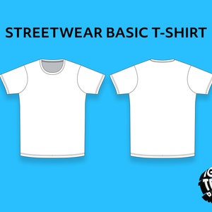 May include: A white basic t-shirt mockup, shown from the front and back. The t-shirt has a crew neck and short sleeves.