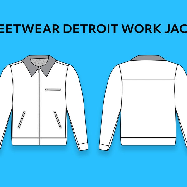 Streetwear Detroit Work Jacket Vector For Adobe Illustrator - Carhartt - Fashion CAD Template - Flat Sketch Technical Drawing AI/PDF