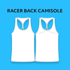 May include: A white racerback camisole with a thin strap design. The camisole is a sleeveless top with a scoop neck.