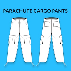 Streetwear Parachute Cargo Pants Vector Downloadable File For Adobe Illustrator - Fashion CAD Template- Flat Sketch Technical Drawing AI/PDF