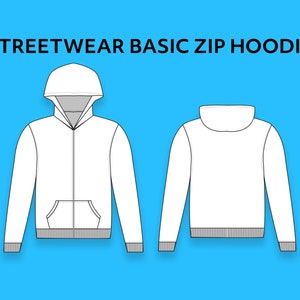 May include: A white zip-up hoodie with a hood and a pouch pocket. The hoodie has a ribbed hem and cuffs.