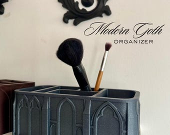 Porta pennelli da trucco in stile cattedrale gotica - Organizer da toeletta nero, portapenne da scrivania in stile gotico, arredo bagno dall'estetica dark
