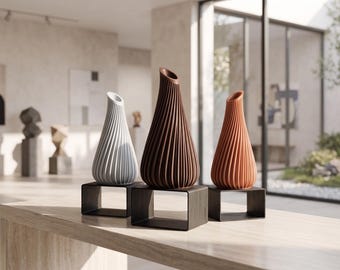3D Printed Fluted Spiral Vase | Modern Minimalist Dried Flower Vessel | Scandinavian Aesthetic Home Decor & Table Centerpiece